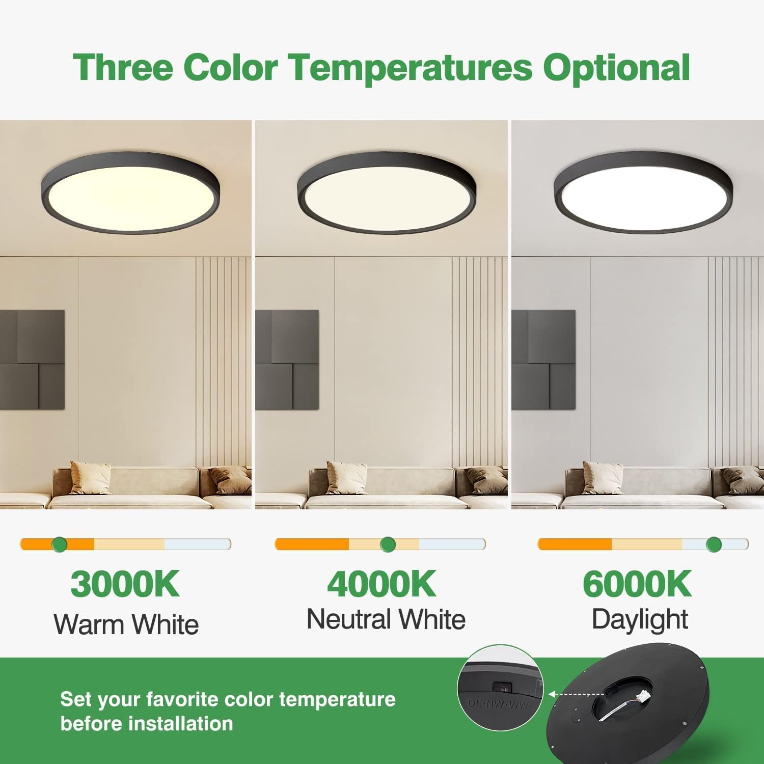 12Inch 6PK Black LED Flush Mount Ceiling Light