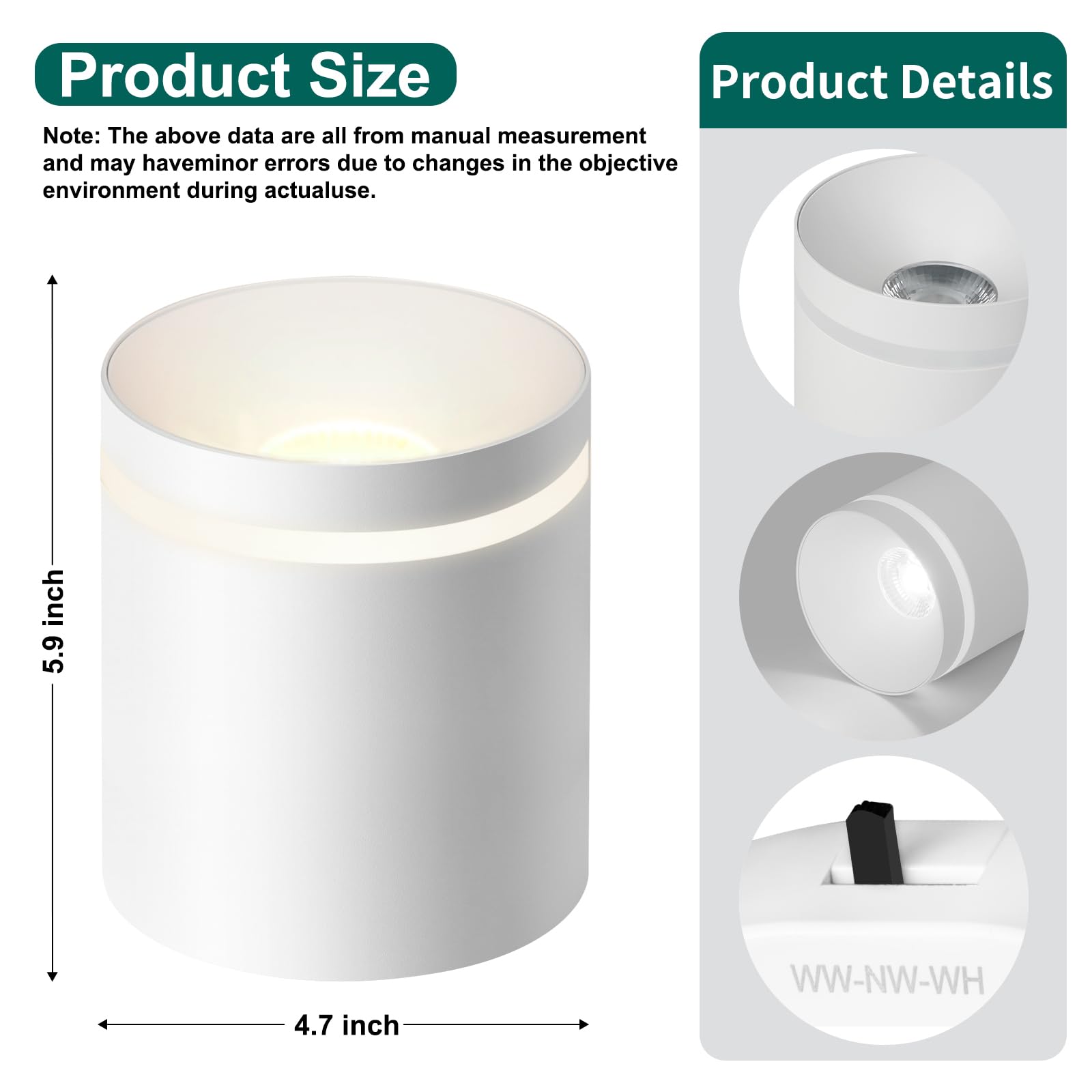 5.9“ Ceiling Light Fixtures, 20W 1800LM 3CCT 2700K-6000K Dimmable Flush Mount Ceiling Light for Hallway Kitchen Entryway, Black Cylinder Ceiling Lighting for Living Room 1-Pack