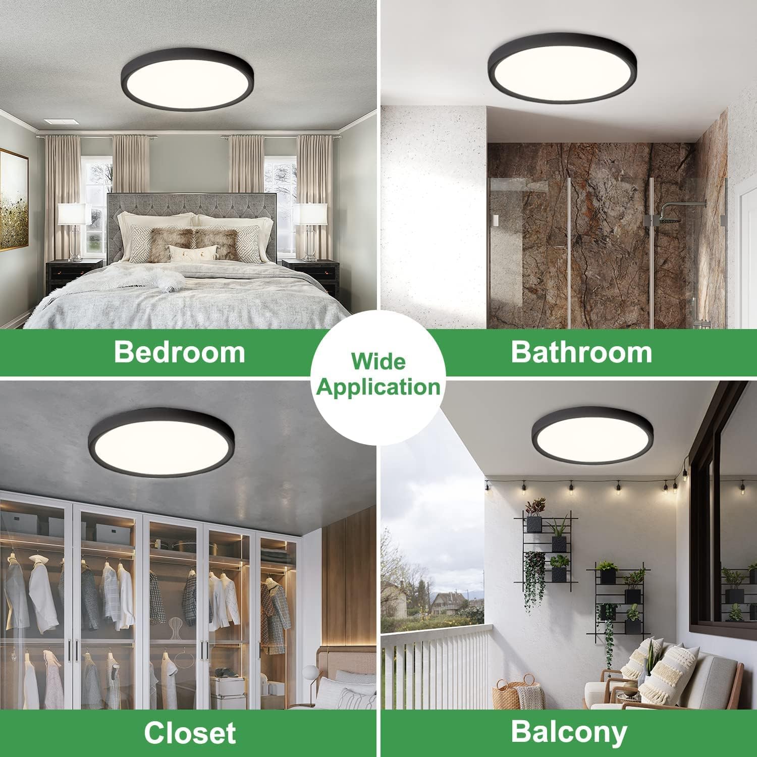12Inch 6PK Black LED Flush Mount Ceiling Light