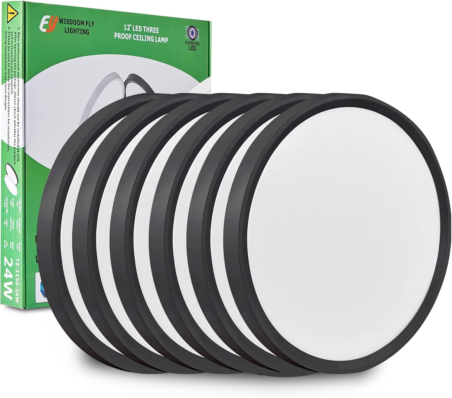12Inch 6PK Black LED Flush Mount Ceiling Light