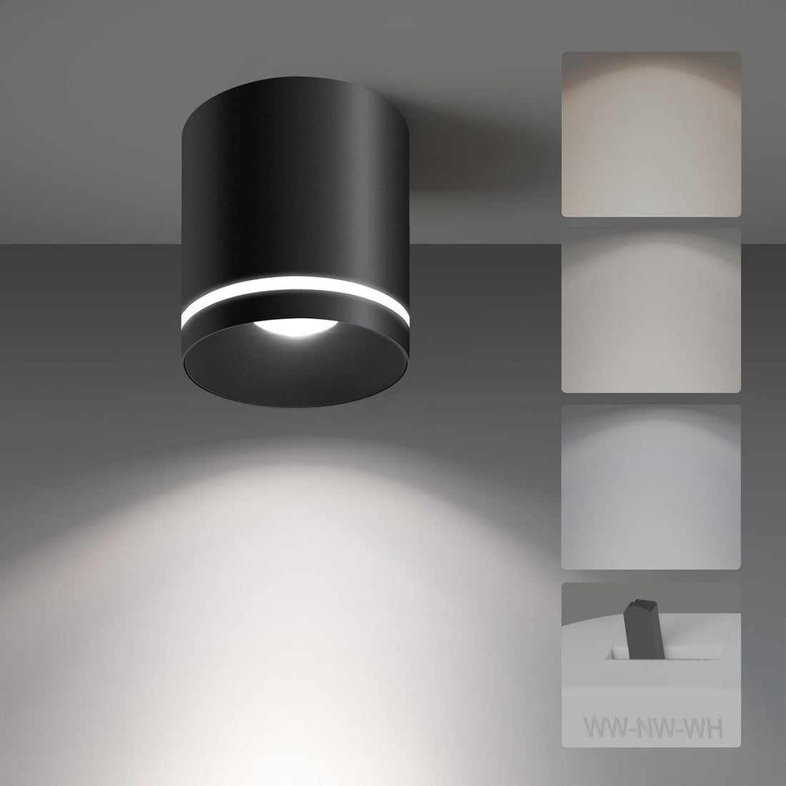 5.9“ Ceiling Light Fixtures, 20W 1800LM 3CCT 2700K-6000K Dimmable Flush Mount Ceiling Light for Hallway Kitchen Entryway, Black Cylinder Ceiling Lighting for Living Room 1-Pack