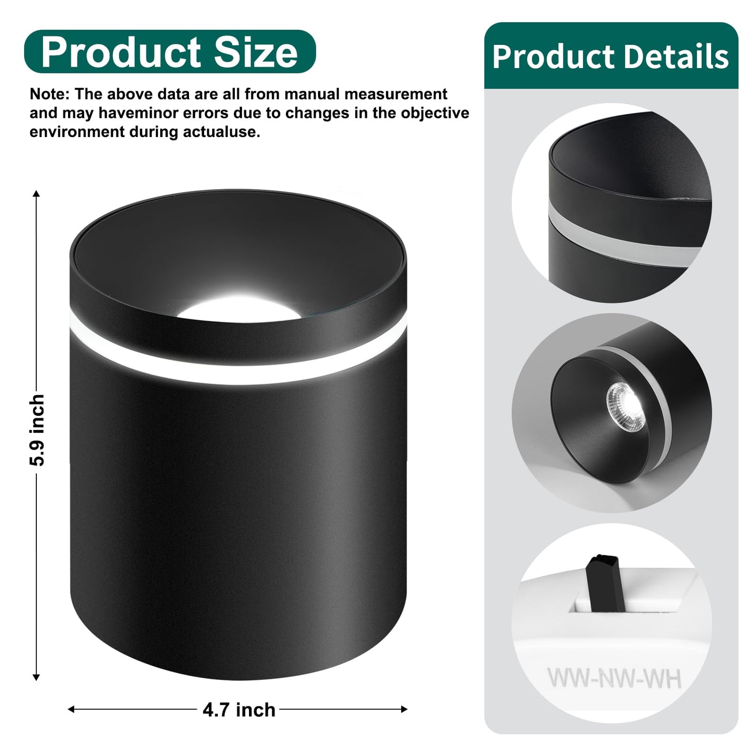 5.9“ Ceiling Light Fixtures, 20W 1800LM 3CCT 2700K-6000K Dimmable Flush Mount Ceiling Light for Hallway Kitchen Entryway, Black Cylinder Ceiling Lighting for Living Room 1-Pack