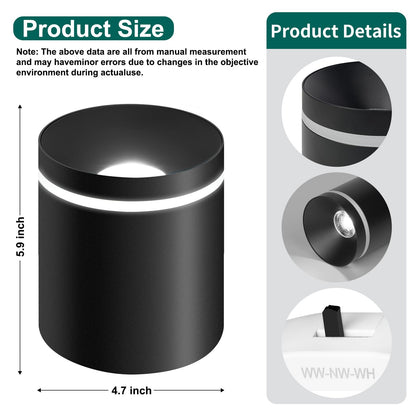 5.9“ Ceiling Light Fixtures, 20W 1800LM 3CCT 2700K-6000K Dimmable Flush Mount Ceiling Light for Hallway Kitchen Entryway, Black Cylinder Ceiling Lighting for Living Room 1-Pack