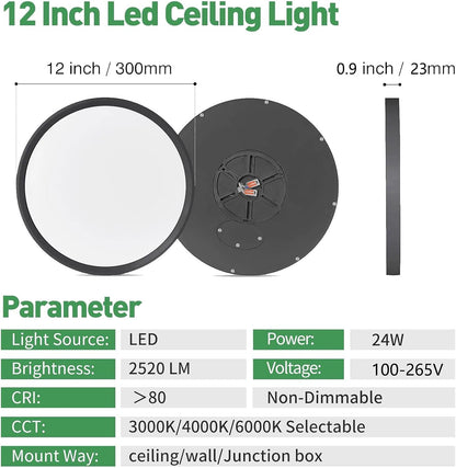 12Inch 6PK Black LED Flush Mount Ceiling Light
