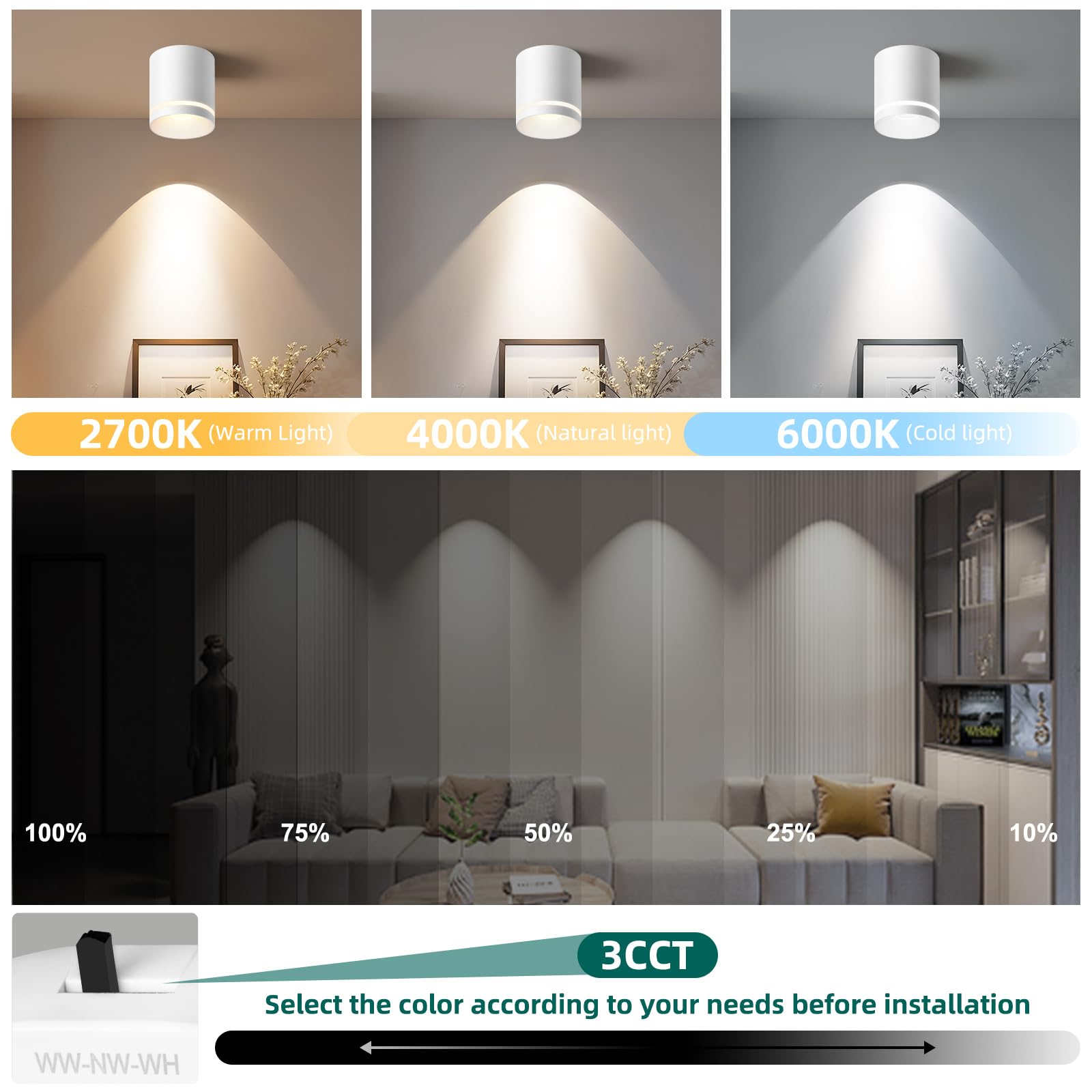 5.9“ Ceiling Light Fixtures, 20W 1800LM 3CCT 2700K-6000K Dimmable Flush Mount Ceiling Light for Hallway Kitchen Entryway, Black Cylinder Ceiling Lighting for Living Room 1-Pack