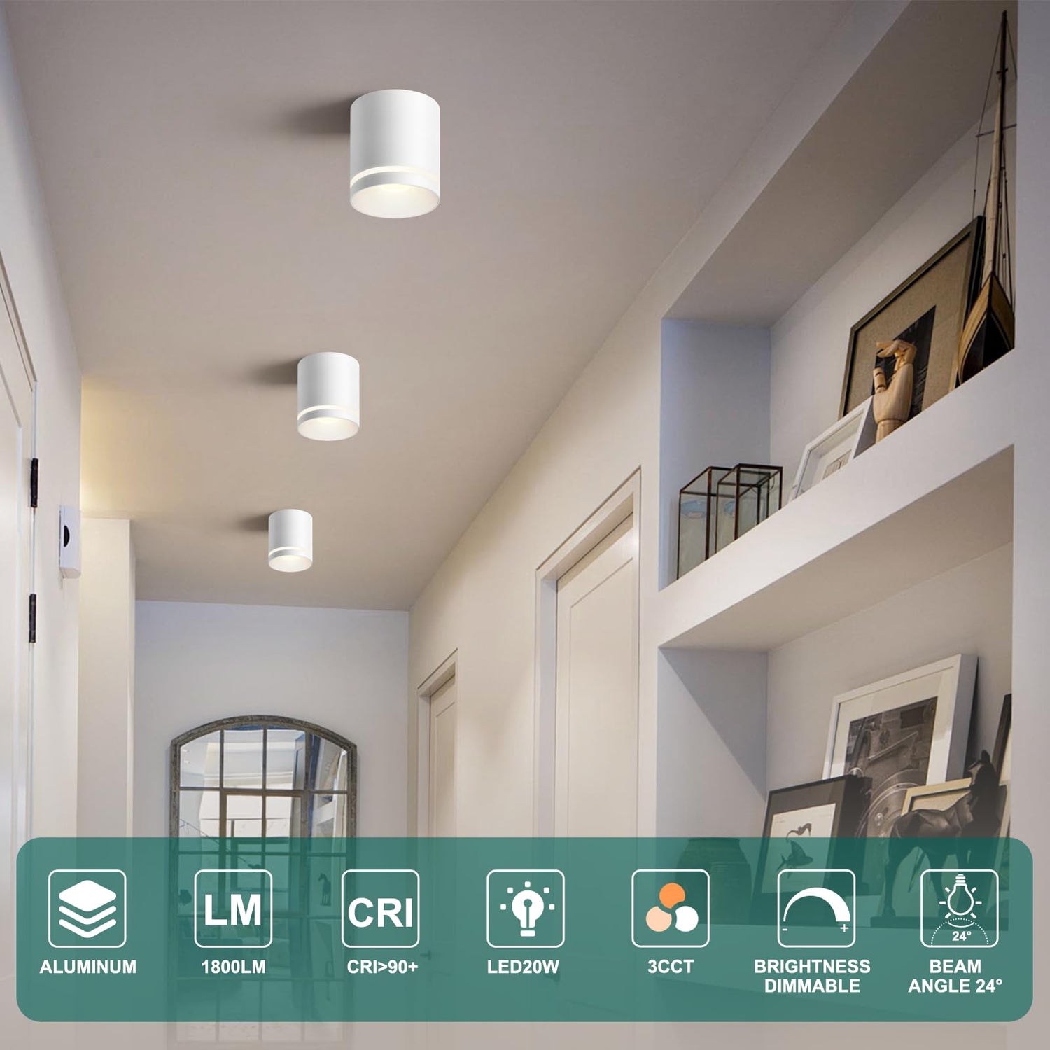 5.9“ Ceiling Light Fixtures, 20W 1800LM 3CCT 2700K-6000K Dimmable Flush Mount Ceiling Light for Hallway Kitchen Entryway, Black Cylinder Ceiling Lighting for Living Room 1-Pack