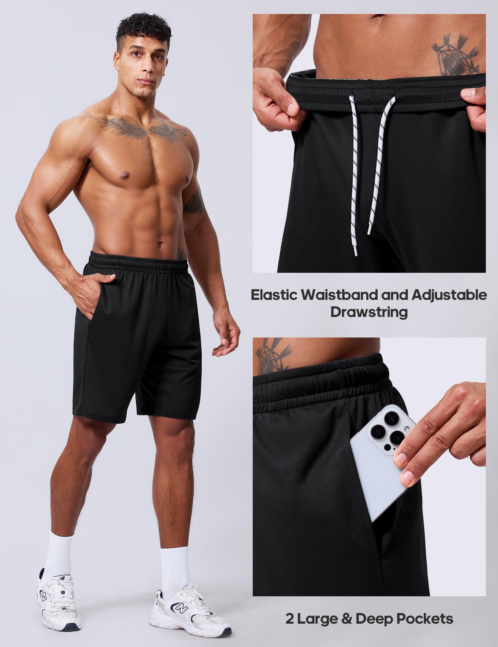 Qizue Men’s 9" Inseam Athletic Mesh Shorts