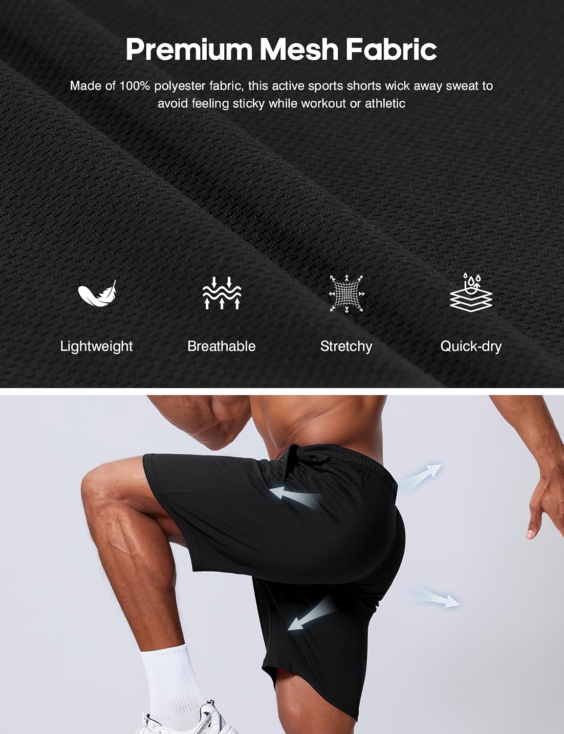 Qizue Men’s 9" Inseam Athletic Mesh Shorts
