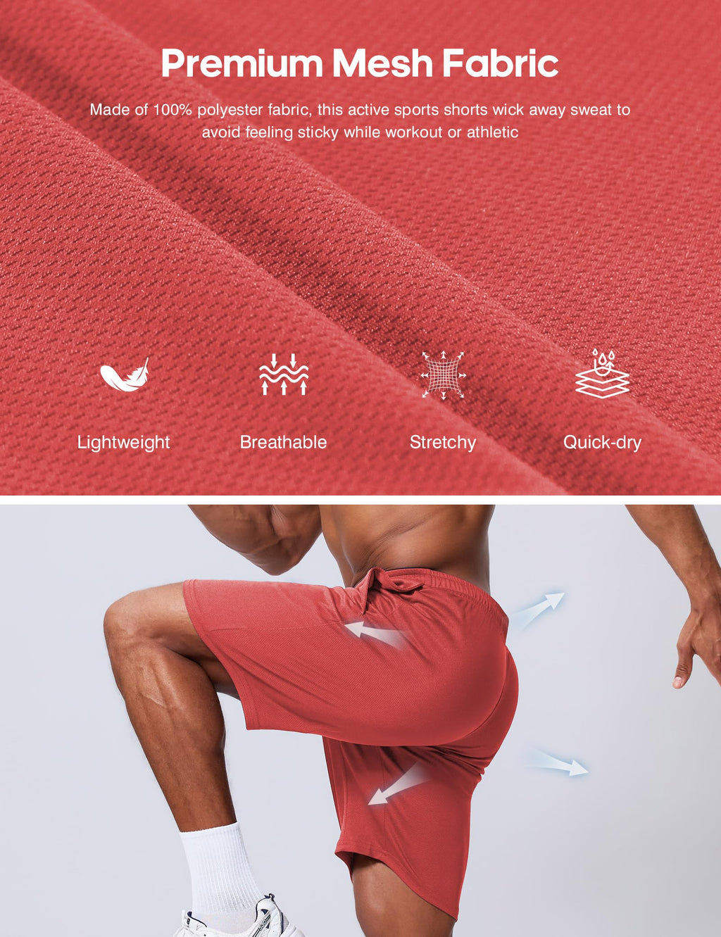 Qizue Men’s 9" Inseam Athletic Mesh Shorts