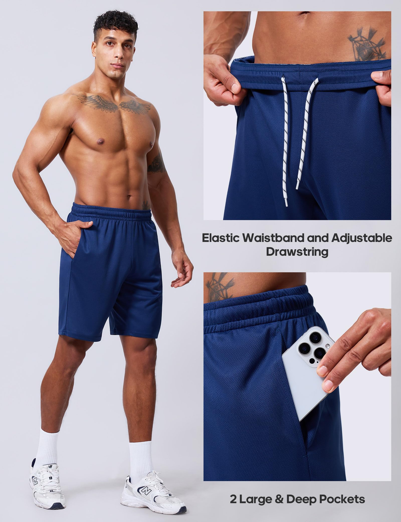 Qizue Men’s 9" Inseam Athletic Mesh Shorts