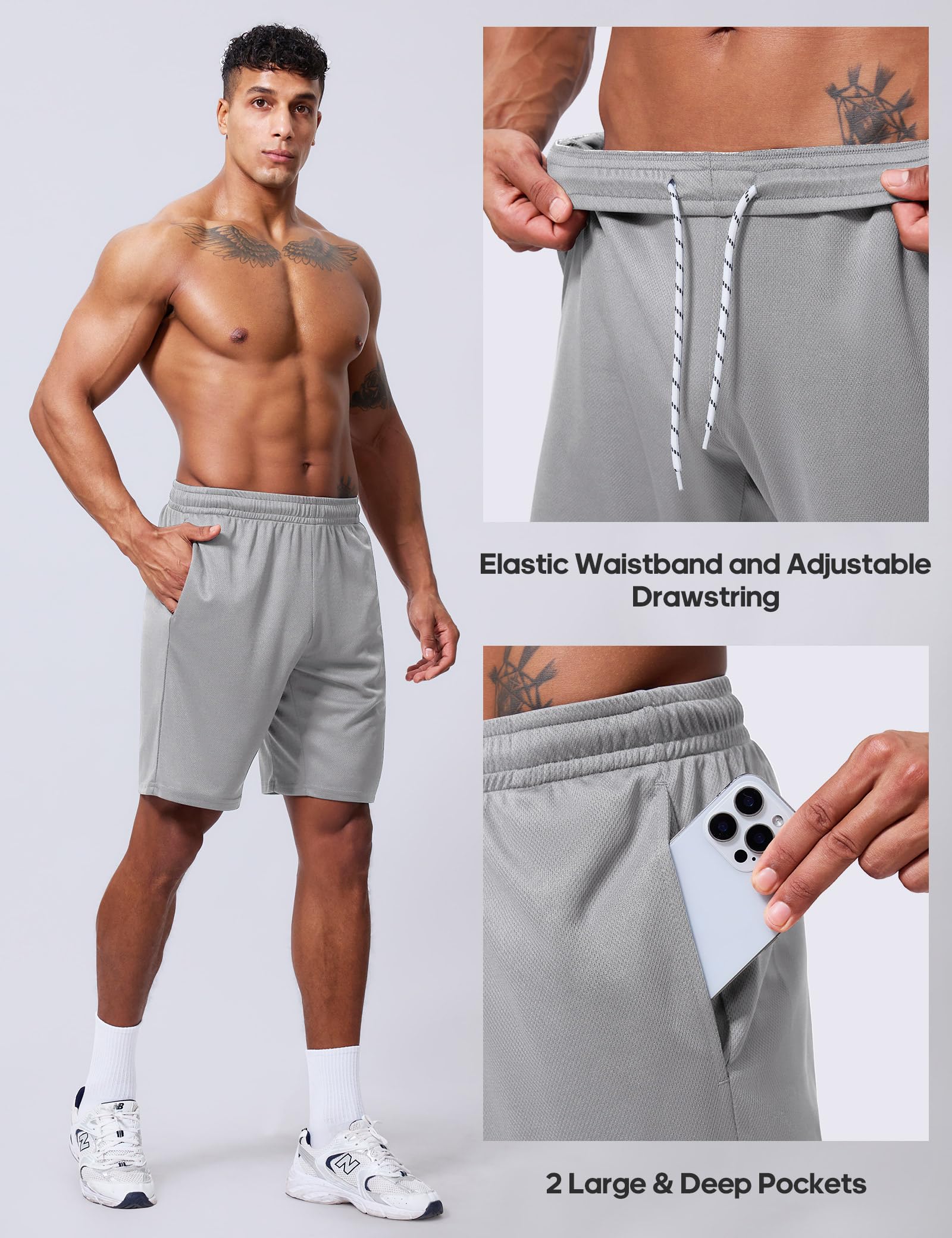 Qizue Men’s 9" Inseam Athletic Mesh Shorts