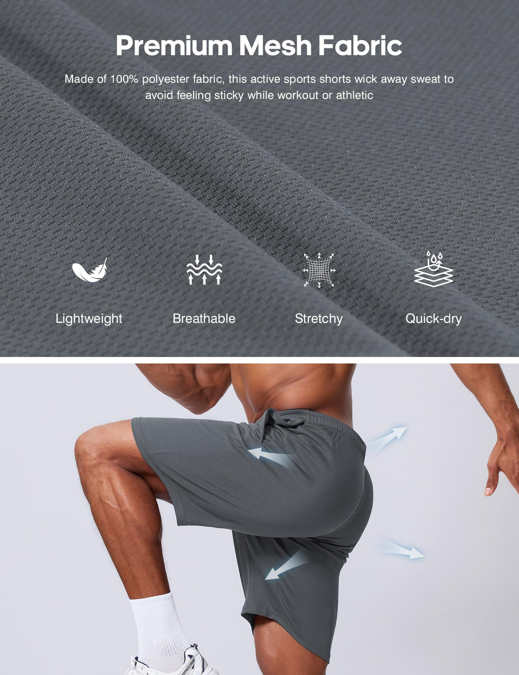 Qizue Men’s 9" Inseam Athletic Mesh Shorts