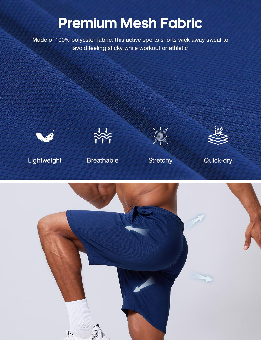 Qizue Men’s 9" Inseam Athletic Mesh Shorts