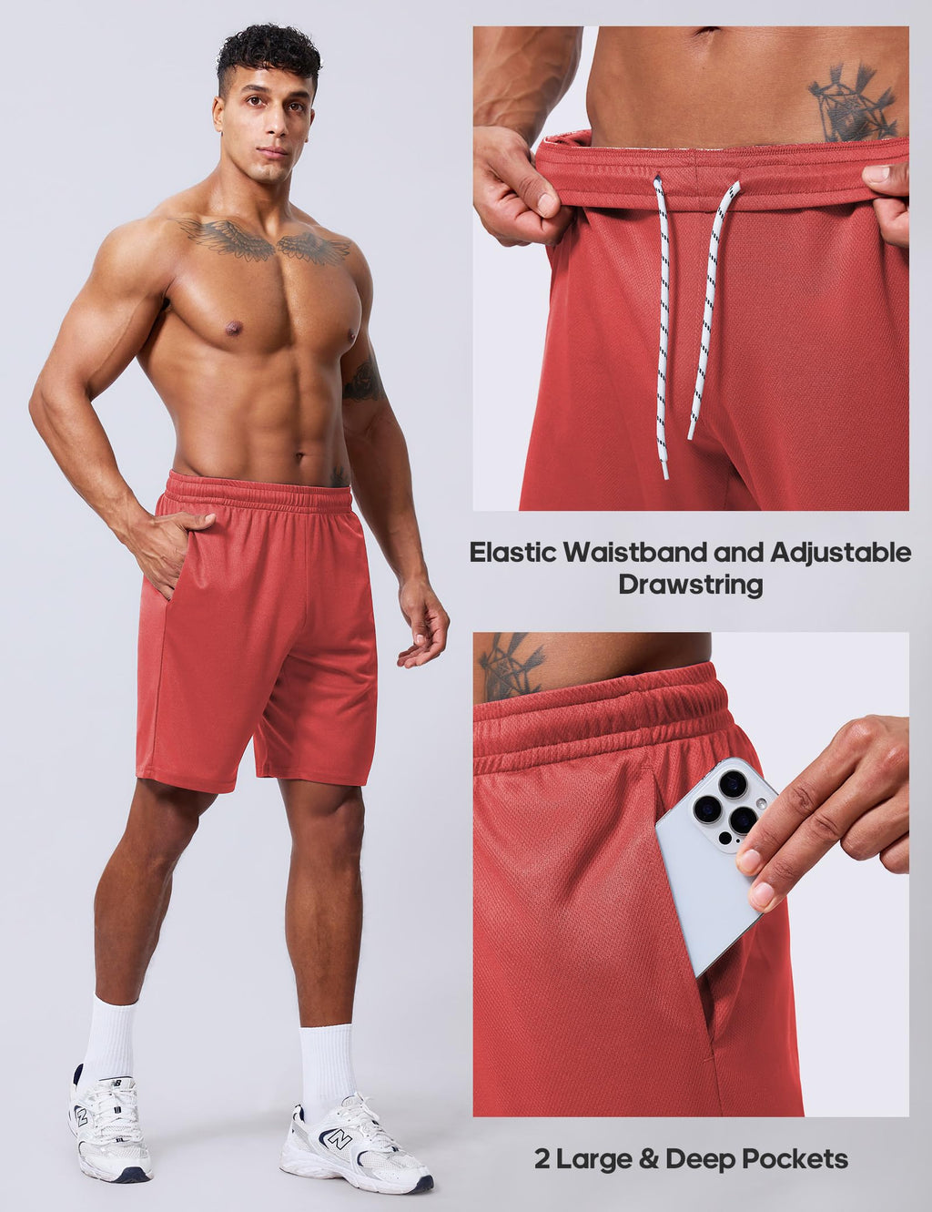 Qizue Men’s 9" Inseam Athletic Mesh Shorts