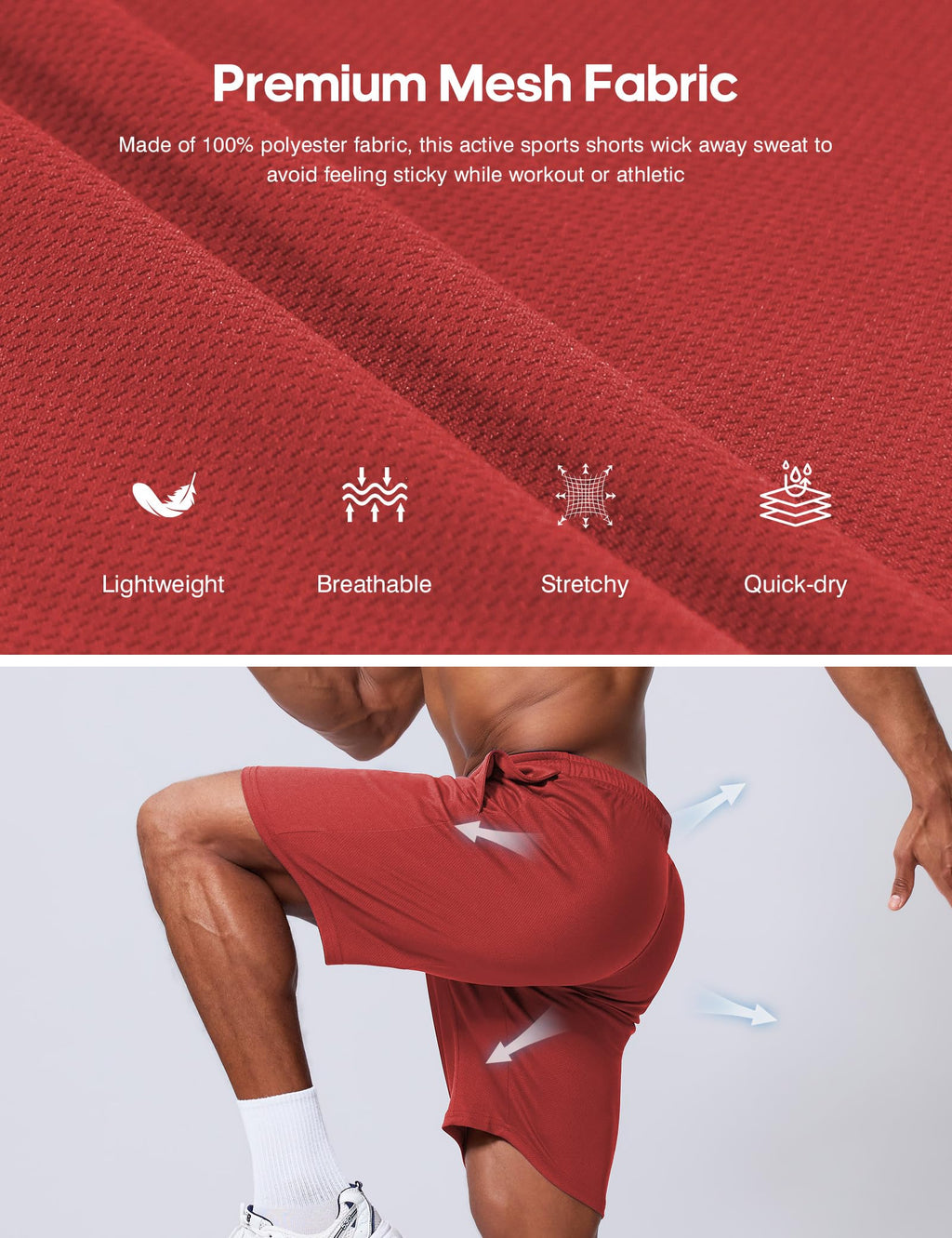 Qizue Men’s 9" Inseam Athletic Mesh Shorts