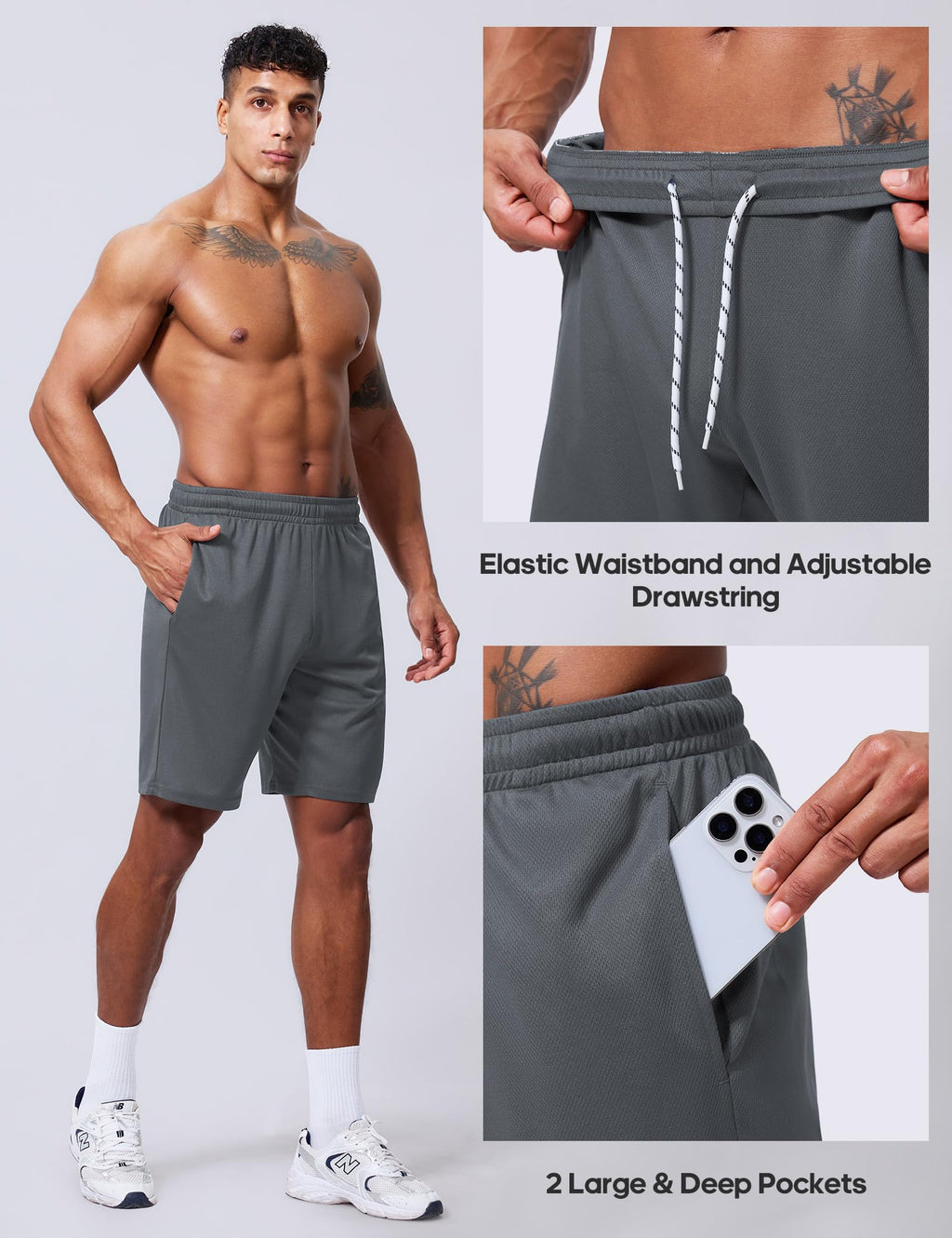 Qizue Men’s 9" Inseam Athletic Mesh Shorts