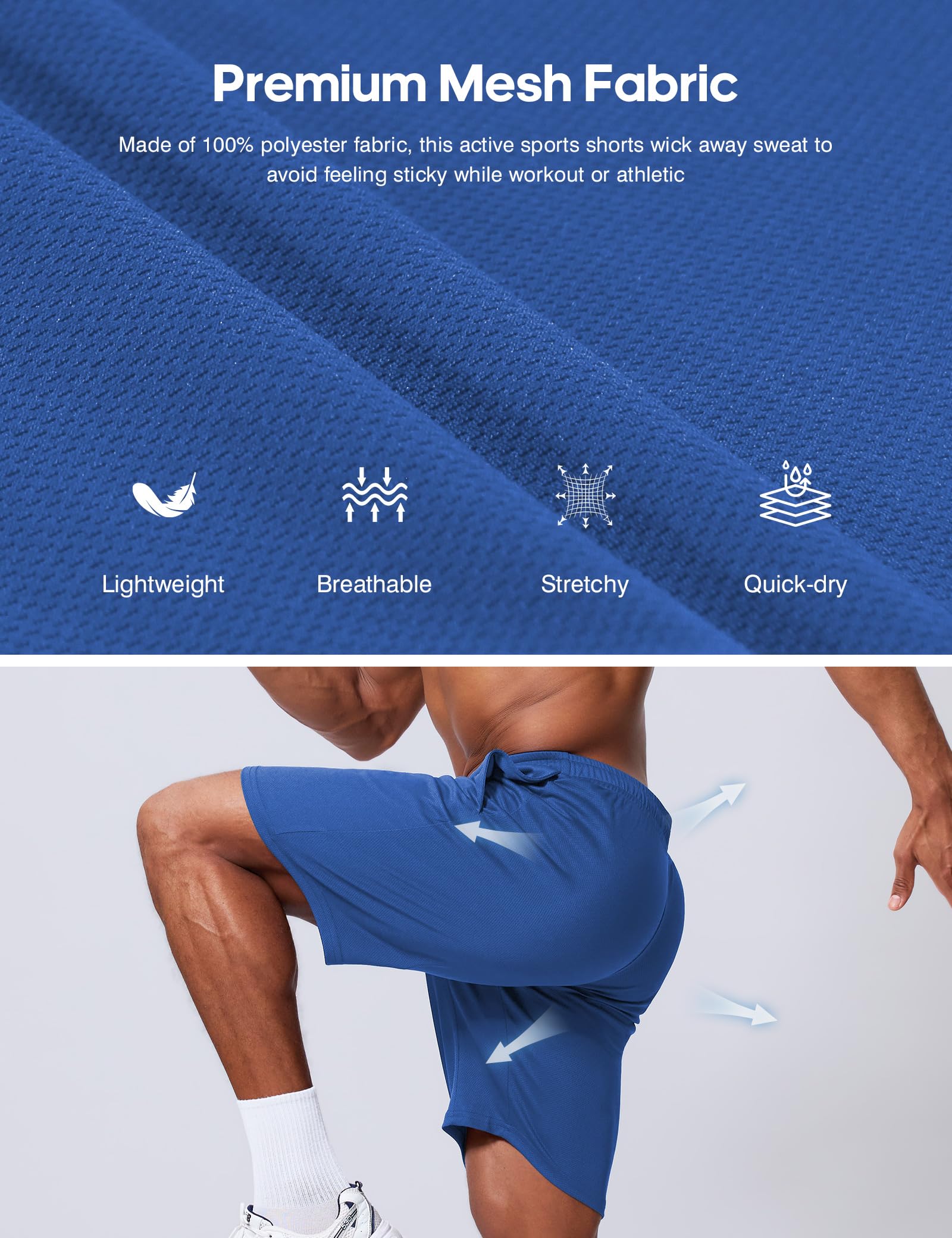 Qizue Men’s 9" Inseam Athletic Mesh Shorts