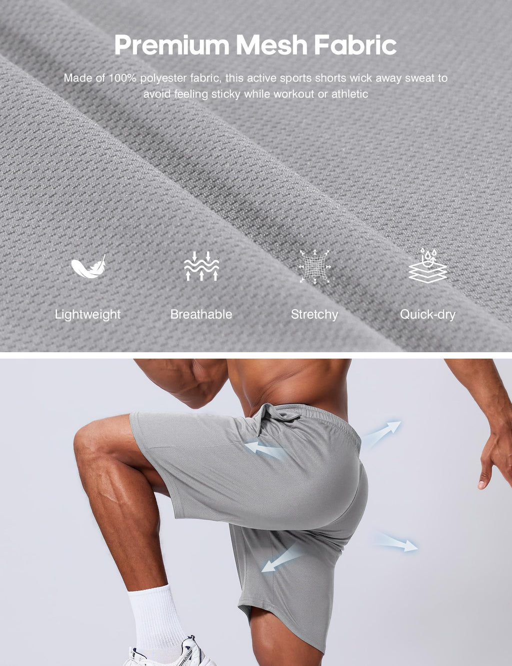 Qizue Men’s 9" Inseam Athletic Mesh Shorts
