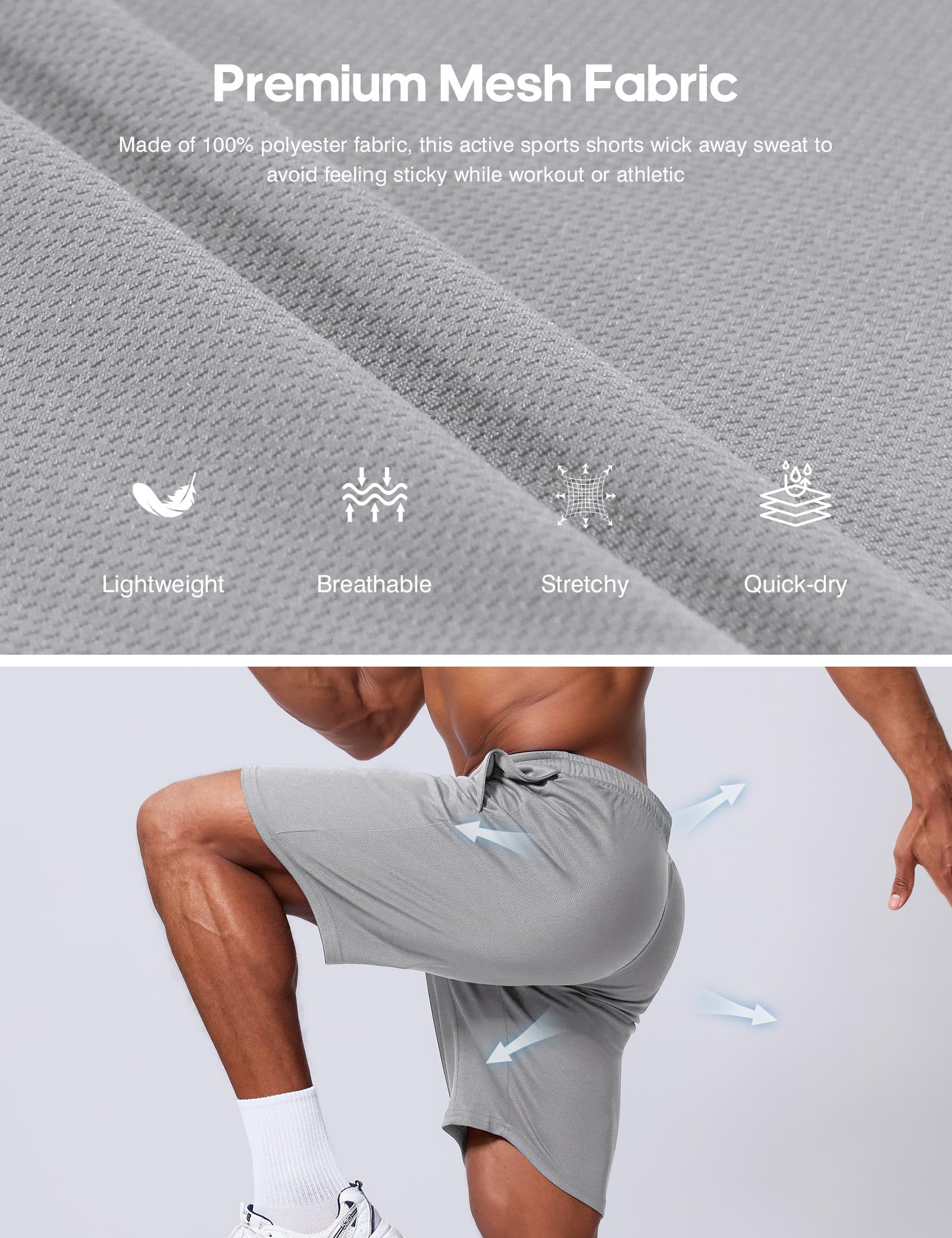 Qizue Men’s 9" Inseam Athletic Mesh Shorts